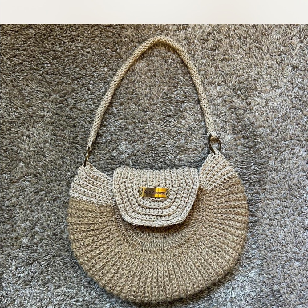 Handwoven Beige Crochet Shoulder Bag by